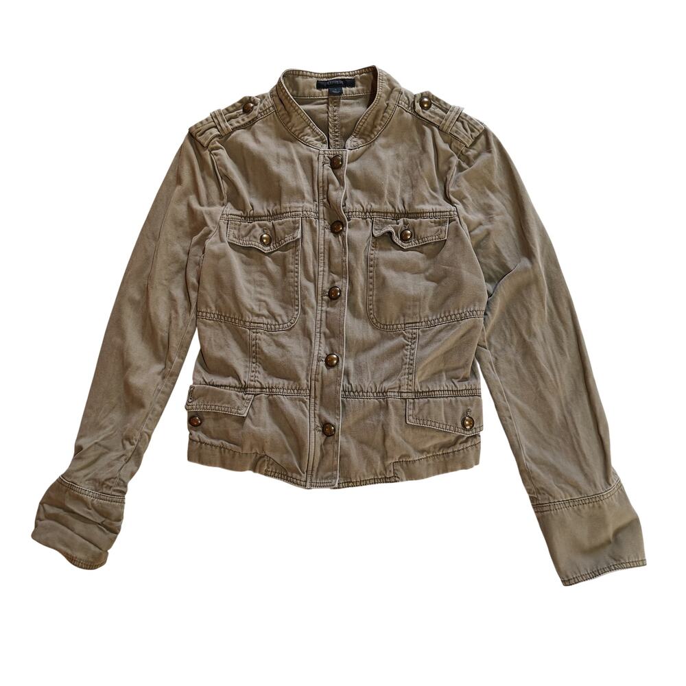 Express Tan Military Utility Jacket Button Front L